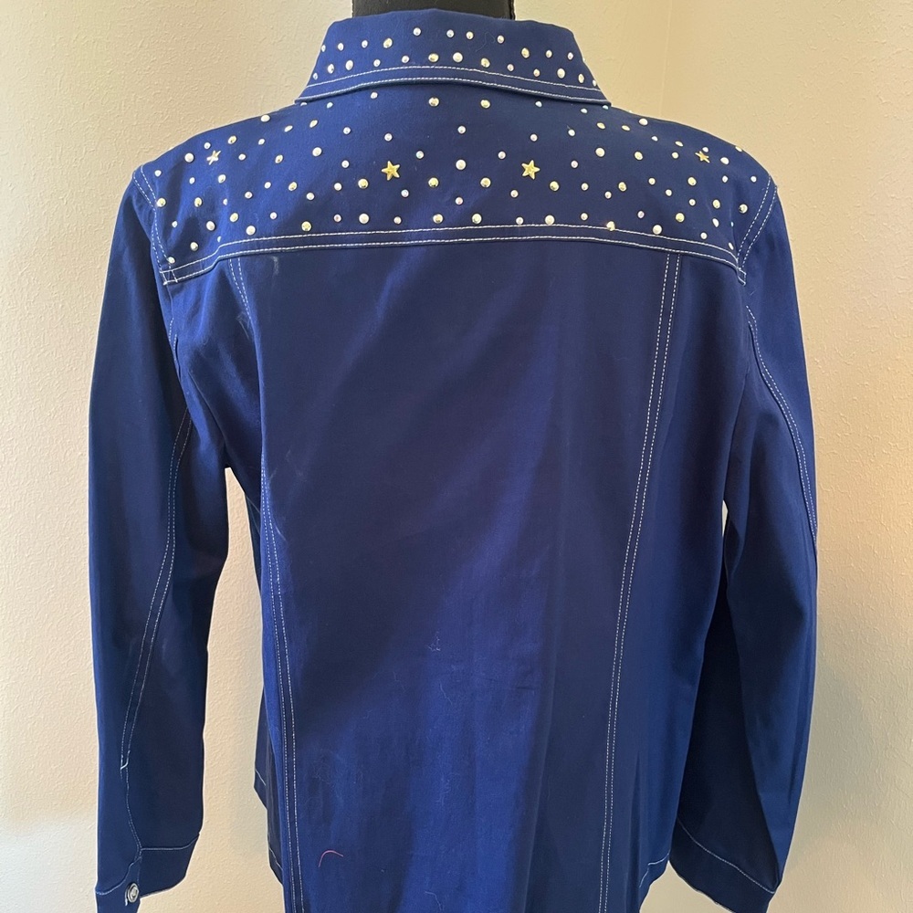 NWOT Quacker Factory L Royal Blue Star-Studded Jacket. Cotton & Spandex - Picture 8 of 16
